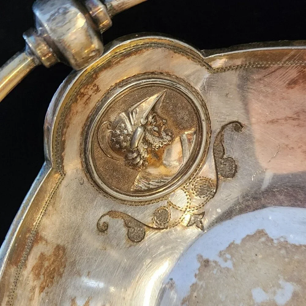 Simpson Hall Miller Medallion Greek Roman Face Dish Basket Silver Plated Antique